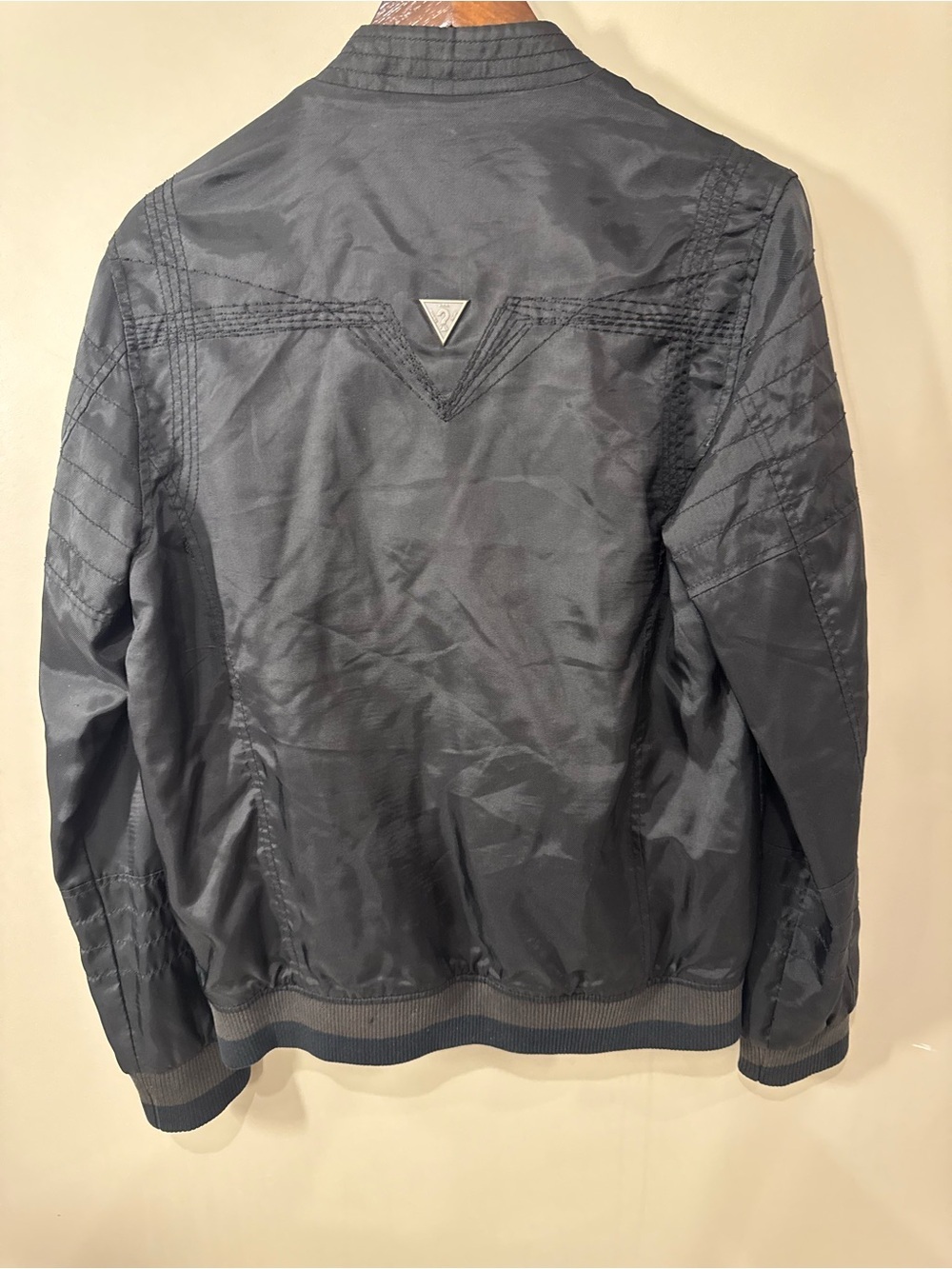 GUESS Men’s Black Bomber Jacket Moto Style Full Zip Lightweight Coat Small - Picture 7 of 10